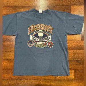 Vintage Hershey T Shirt XL Blue Graphic Print Pennsylvania Cocoa Chocolate Y2K